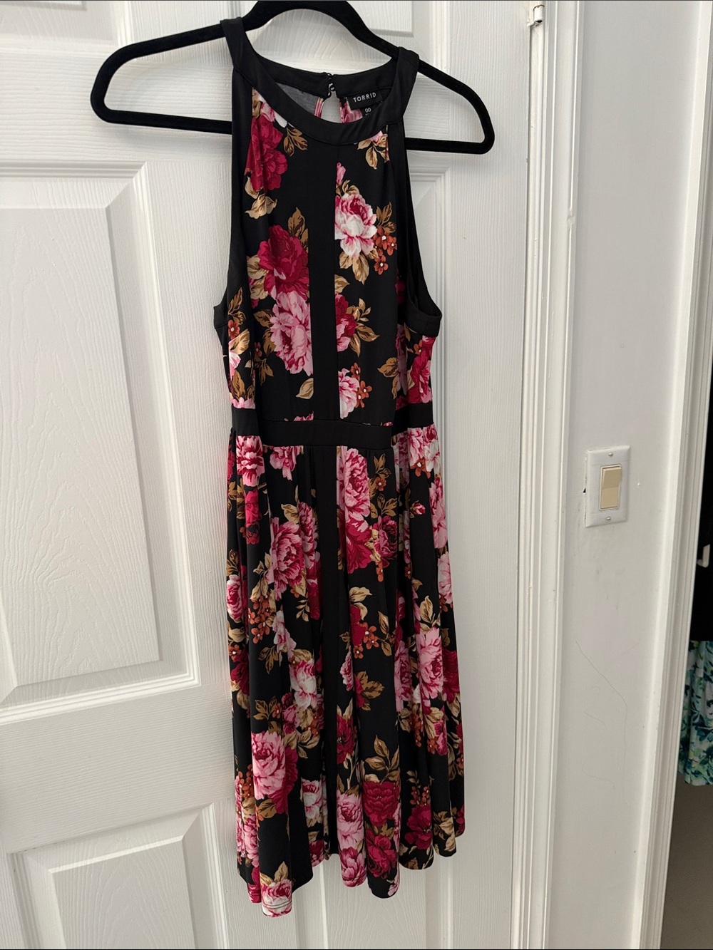 torrid Black Midi Dress with Pink and Red Floral Print